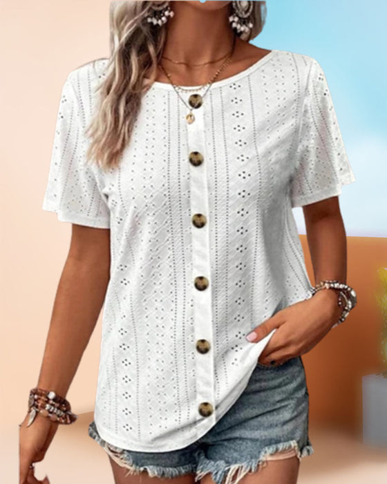 Koszulka z okrągłym dekoltem w jednolitym kolorze