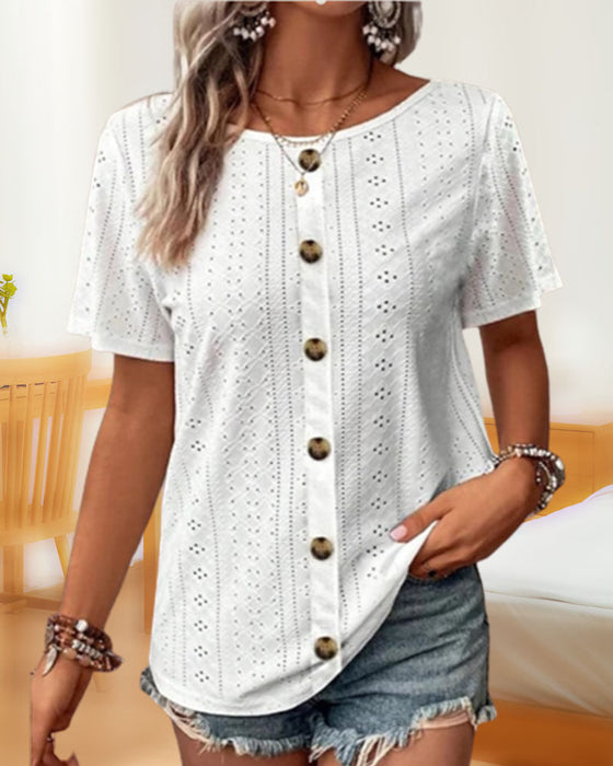 Koszulka z okrągłym dekoltem w jednolitym kolorze