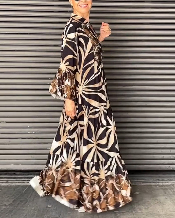 Luźna długa sukienka wakacyjna z nadrukiem