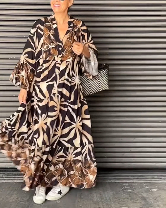 Luźna długa sukienka wakacyjna z nadrukiem