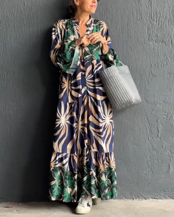 Luźna długa sukienka wakacyjna z nadrukiem