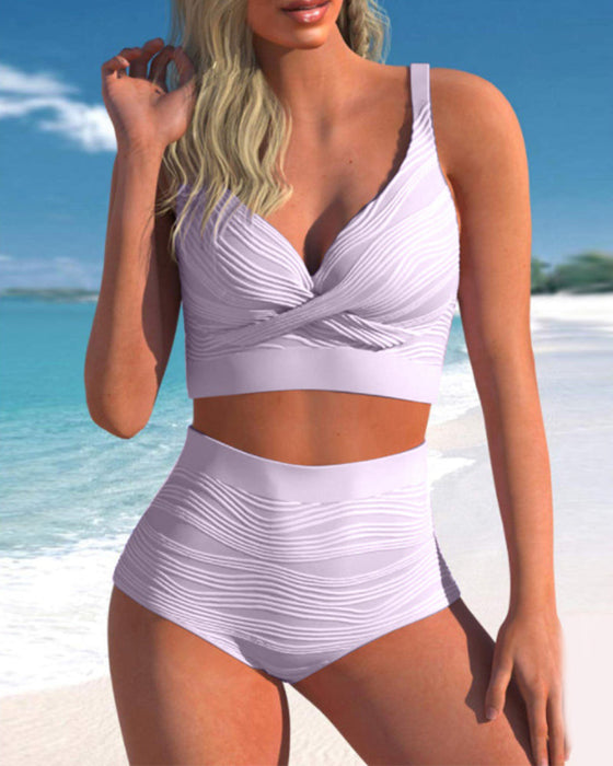 Jednokolorowe bikini z wysokim stanem