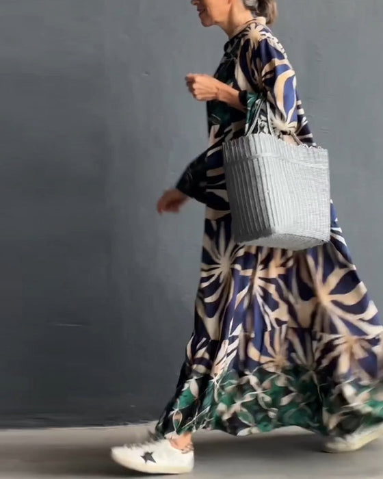 Luźna długa sukienka wakacyjna z nadrukiem