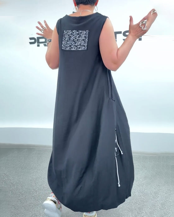 Sukienka Bez Rękawów Oversized Nadruk Literowy