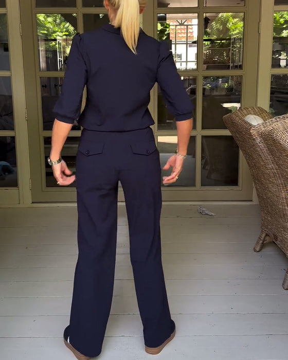 Zestaw w modnym jednolitym kolorze z kieszenią