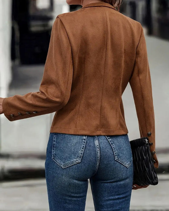 Stylowa dwurzędowa kurtka w jednolitym kolorze