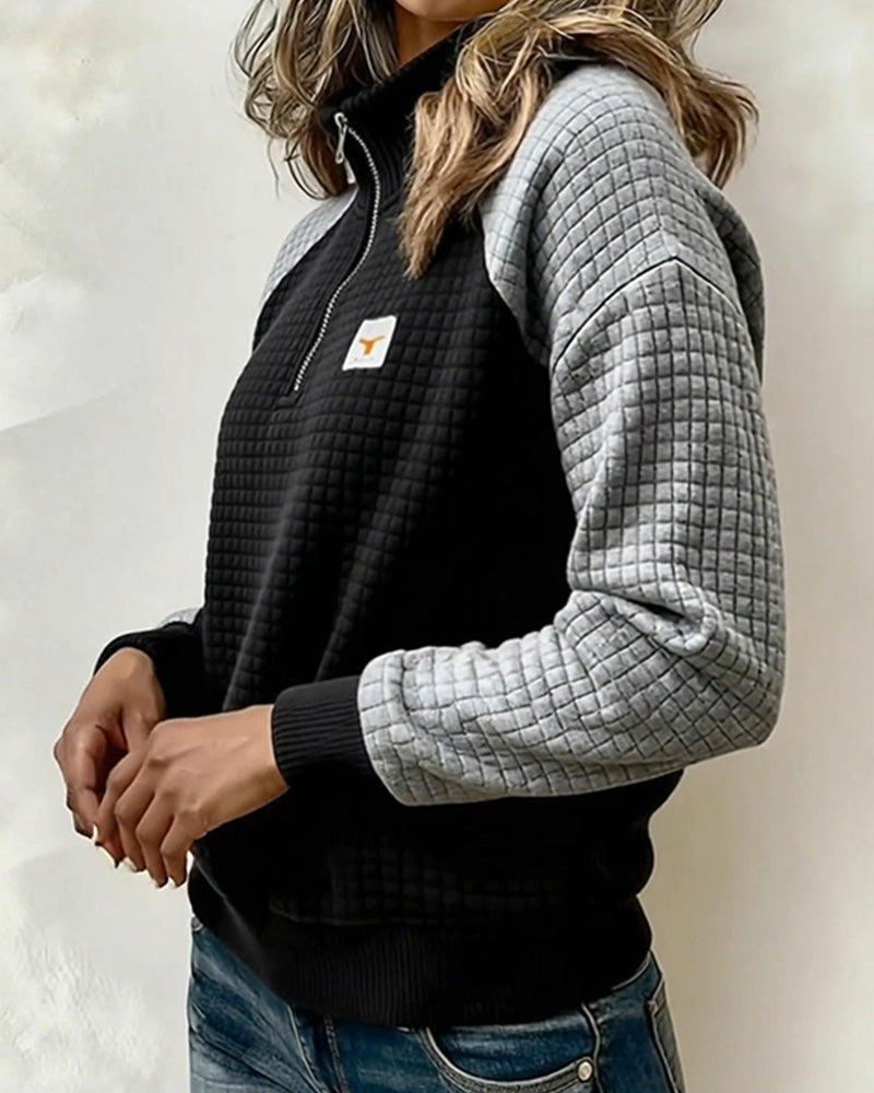 Bluza Stojący Kołnierz Wafel Kolorowy Blok