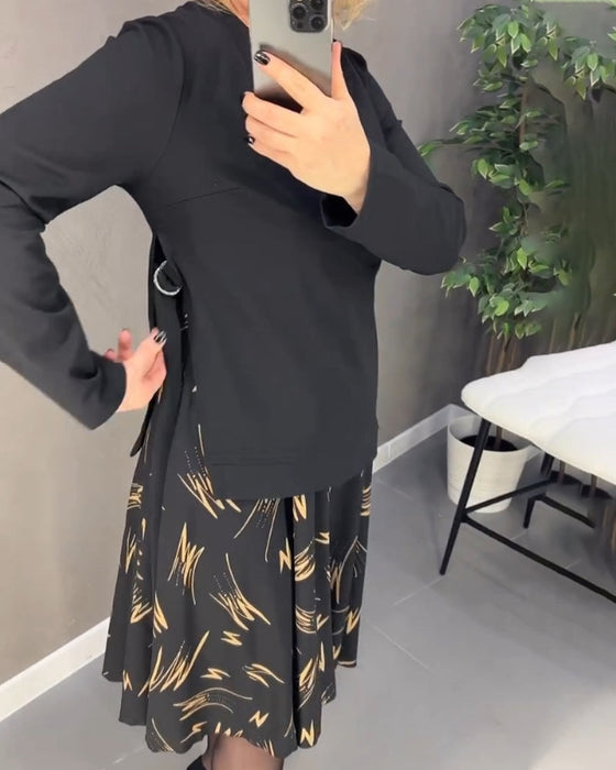 Sukienka z wstawkami i nadrukiem