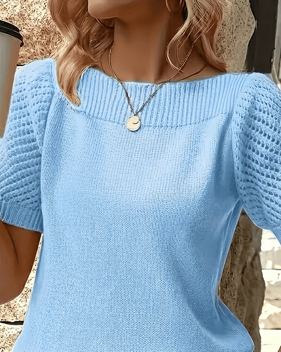 Sweter Jednolity Kolor Rękaw Bufiasty Krótki