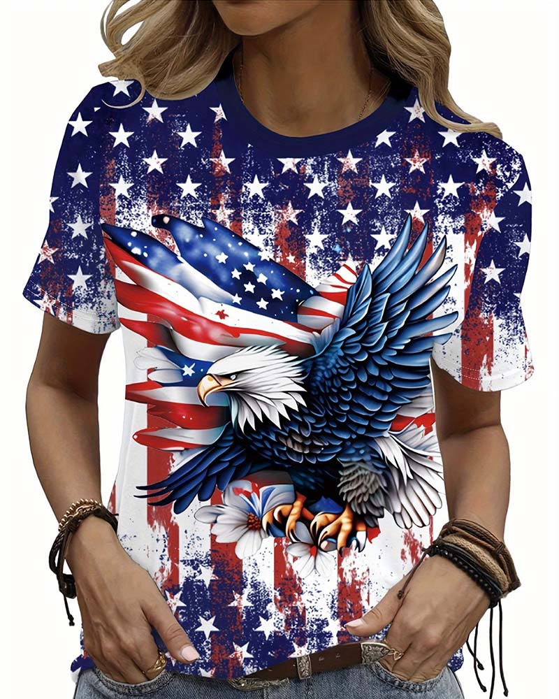 T-Shirt Gwiazdki I Paski Orzeł Druk