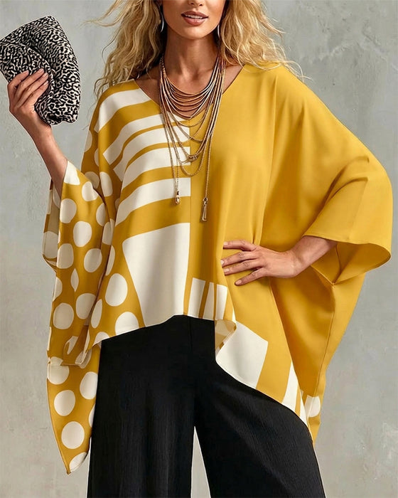 Bluzka Polka Dot Pasek Patchwork V Szyja