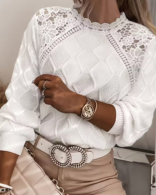 Sweter Koronkowe Wykończenie Modny Patchwork