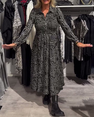 Suknia Z Projektem Kaptura Lapel I Modnymi Wzorkami Drukowanymi