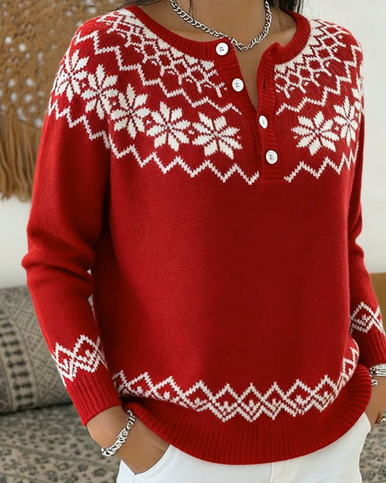 Sweter Śnieżynka Żakard Półotwarty
