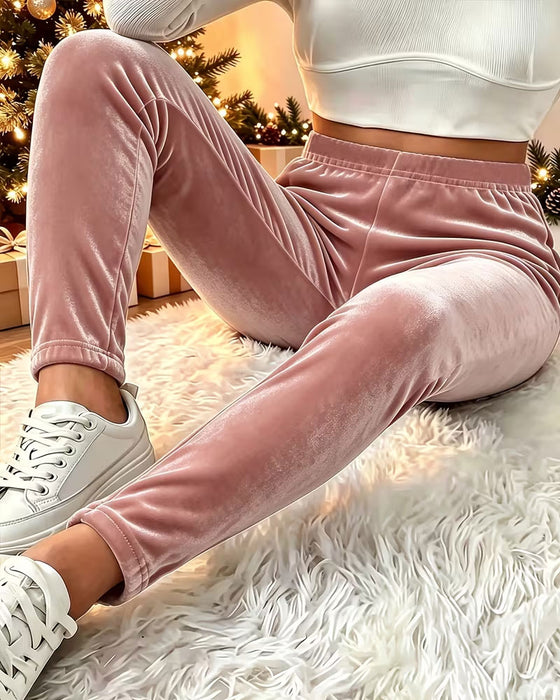 Spodnie Aksamit Jogger Casual Jednokolorowe Długie