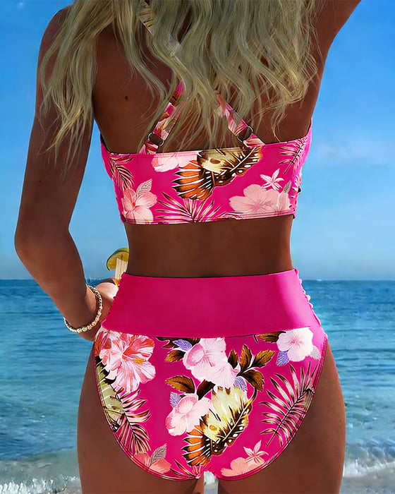 Bikini Kontrast Kwiatowy Rozcięcie