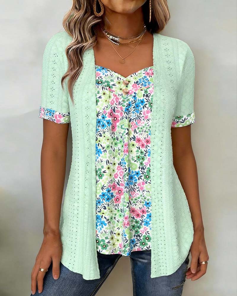 Bluzka Sztuczny Dwuczęściowy Nadruk Wydrążony