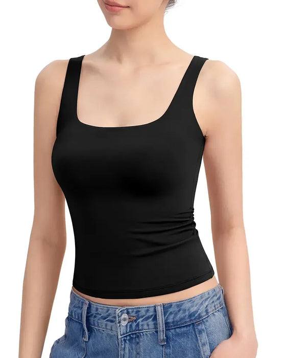 Tank Top Dekolt U Ramiączka Jednolity Slim Fit
