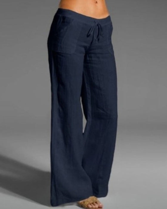 Letnie bawełniane spodnie z szeroką nogawką