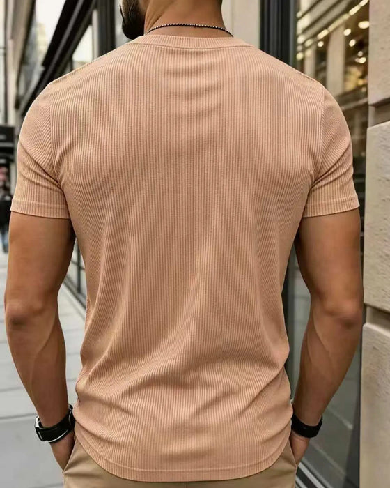 T-Shirt Dekolt W Żebrowana Jednolity Kolor Męski