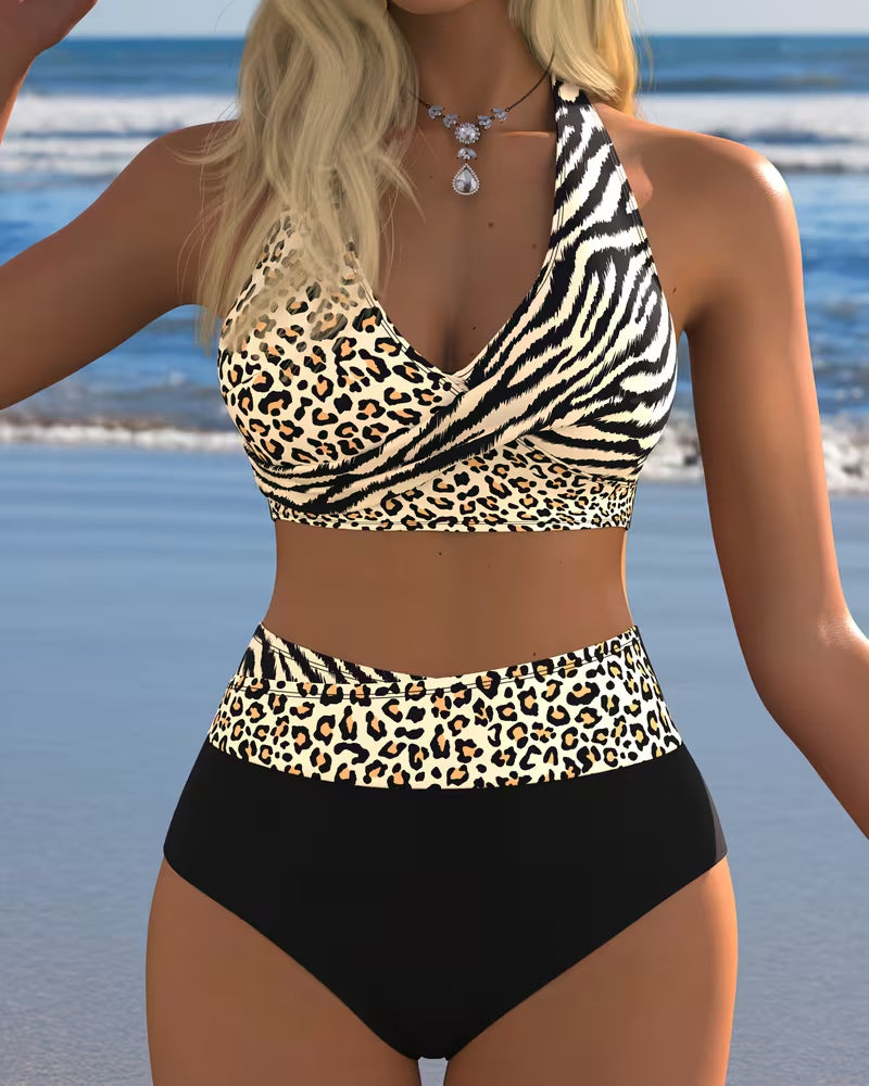 Bikini Wysoki Stan Lampart Zebra Nadruk