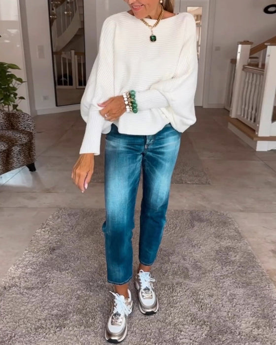 Jednokolorowy sweter z długim rękawem