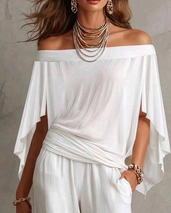 Bluzka Off-Shoulder Nieregularny Luźny