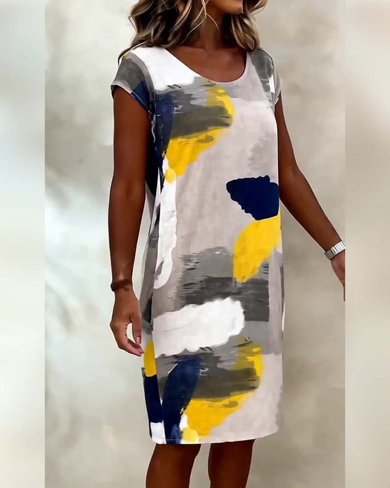 Sukienka Okrągły Dekolt Tie-Dye Drukowana