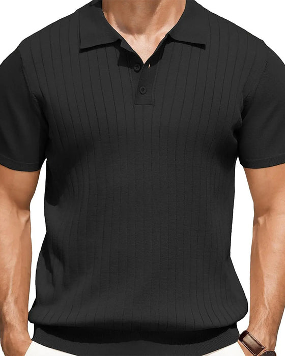 T-Shirt Żebrowany Dzianina Polo Kołnierz
