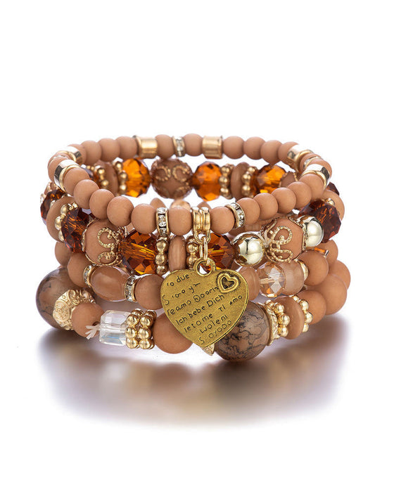 Warstwowa bransoletka z koralików w kształcie serca