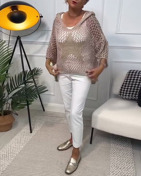 Sweter z kapturem w jednolitym kolorze z wycięciem w gwiazdki