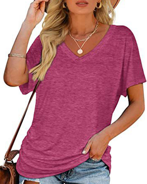 T-Shirt Plisowany Jednokolorowy Dekolt W Serek