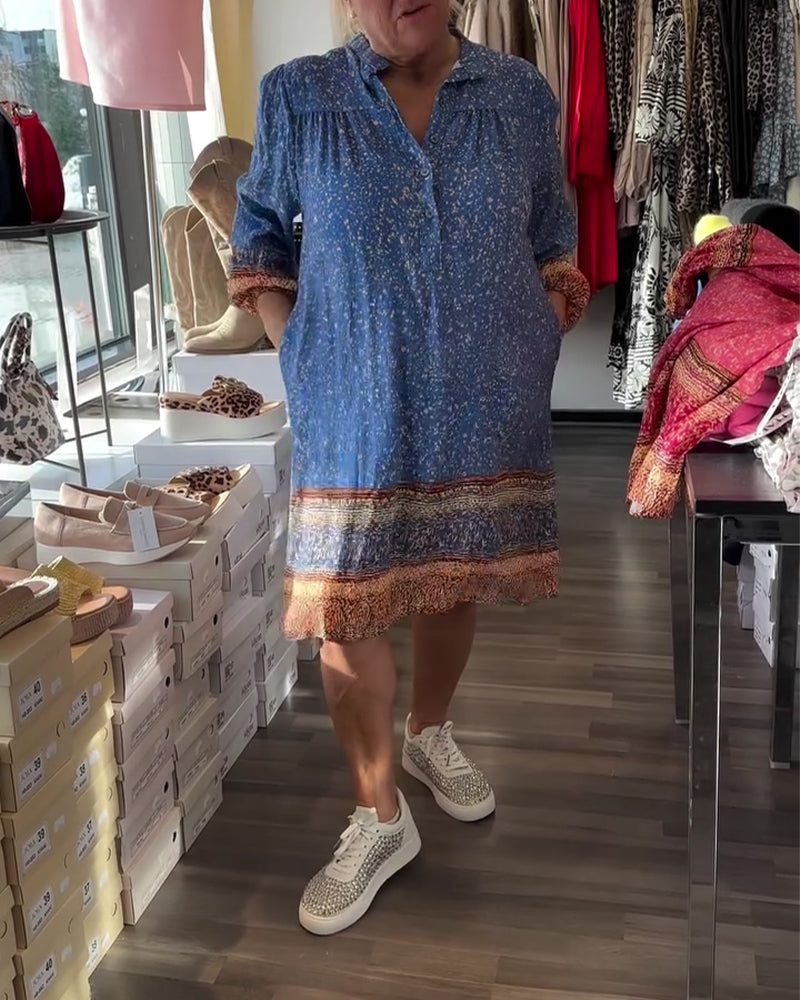 Sukienka Kwiatowy Nadruk Etniczny Styl