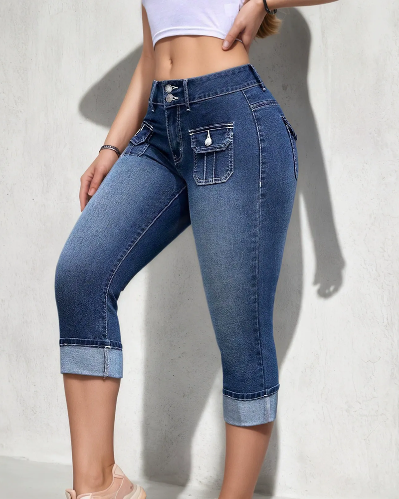 Jeans Casual Kieszeń Skrócony