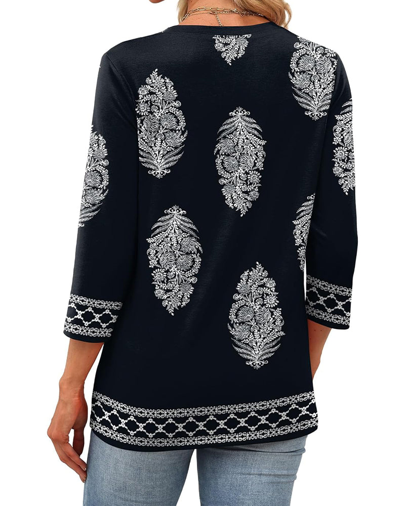 Top Drukowany Trzy Czwarte Rękawa Okrągły Dekolt