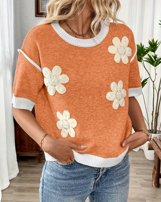Knit Top Trójwymiarowy Kwiatowy