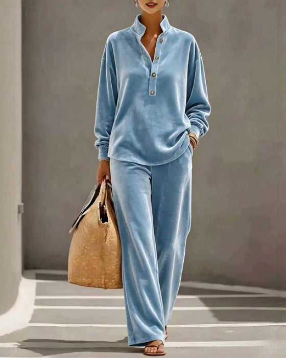 Zestaw Długie Rękawy Kołnierz Stojący Dwuczęściowy
