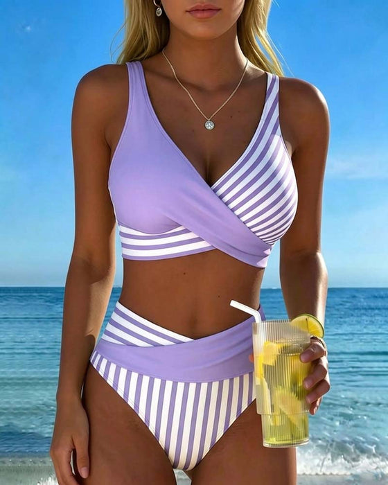 Bikini Krzyżowe Paski Drukowany