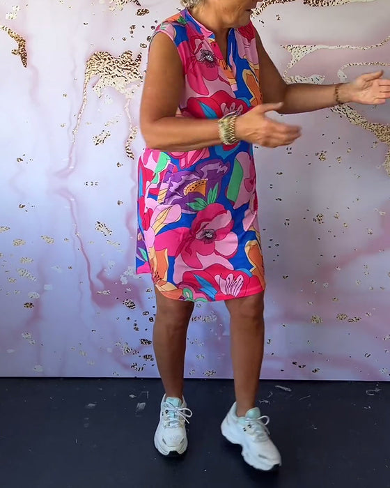 Sukienka bez rękawów w kwiatowy wzór