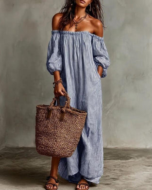 Sukienka Luźny Off-Shoulder W Paski