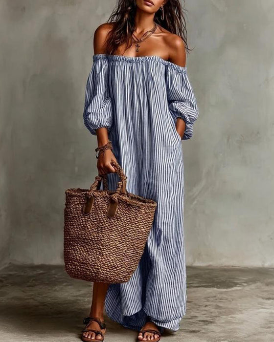 Sukienka Luźny Off-Shoulder W Paski