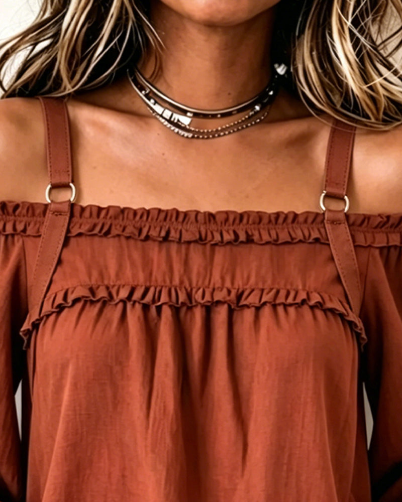Bluzy Off-Shoulder Spaghetti Ramiączko Puff Rękaw