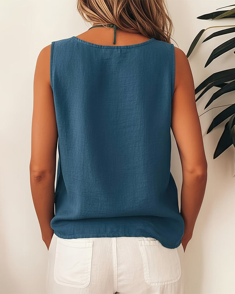 Top Blok Koloru Bez Rękawów Len