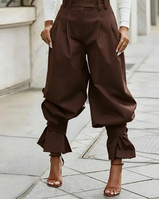 Spodnie Design Mankiet Plisowany Casual