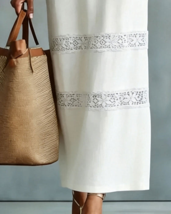 Sukienka Bez Rękawów Koronka Patchwork