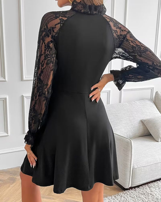 Sukienka Koronka Patchwork Elegancka Slim