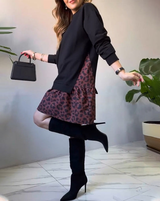 Patchworkowa sukienka w panterkę na co dzień