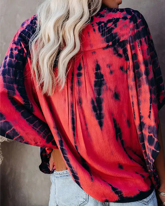 Bluzka V-Szyja Tie-Dye Swobodny