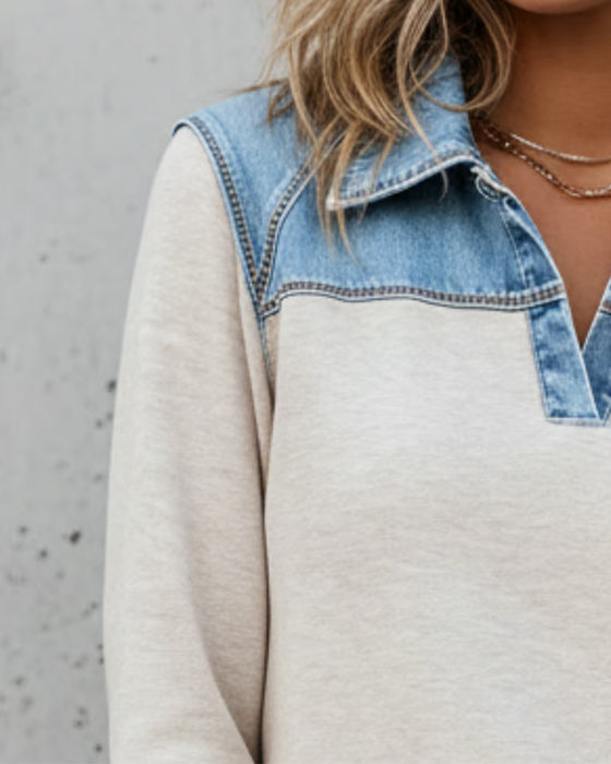 Bluza Modna Klapa Kolorystyczny Zszyty