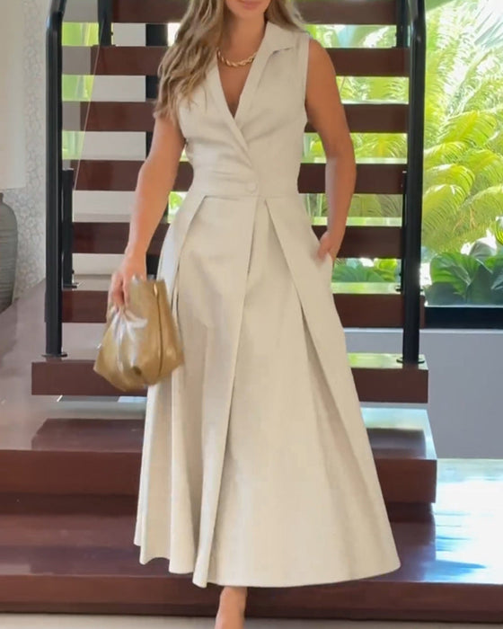 Elegancka sukienka w jednolitym kolorze bez rękawów